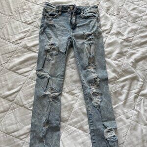 Light Wash Distressed American Eagle Jeans, Women's 0